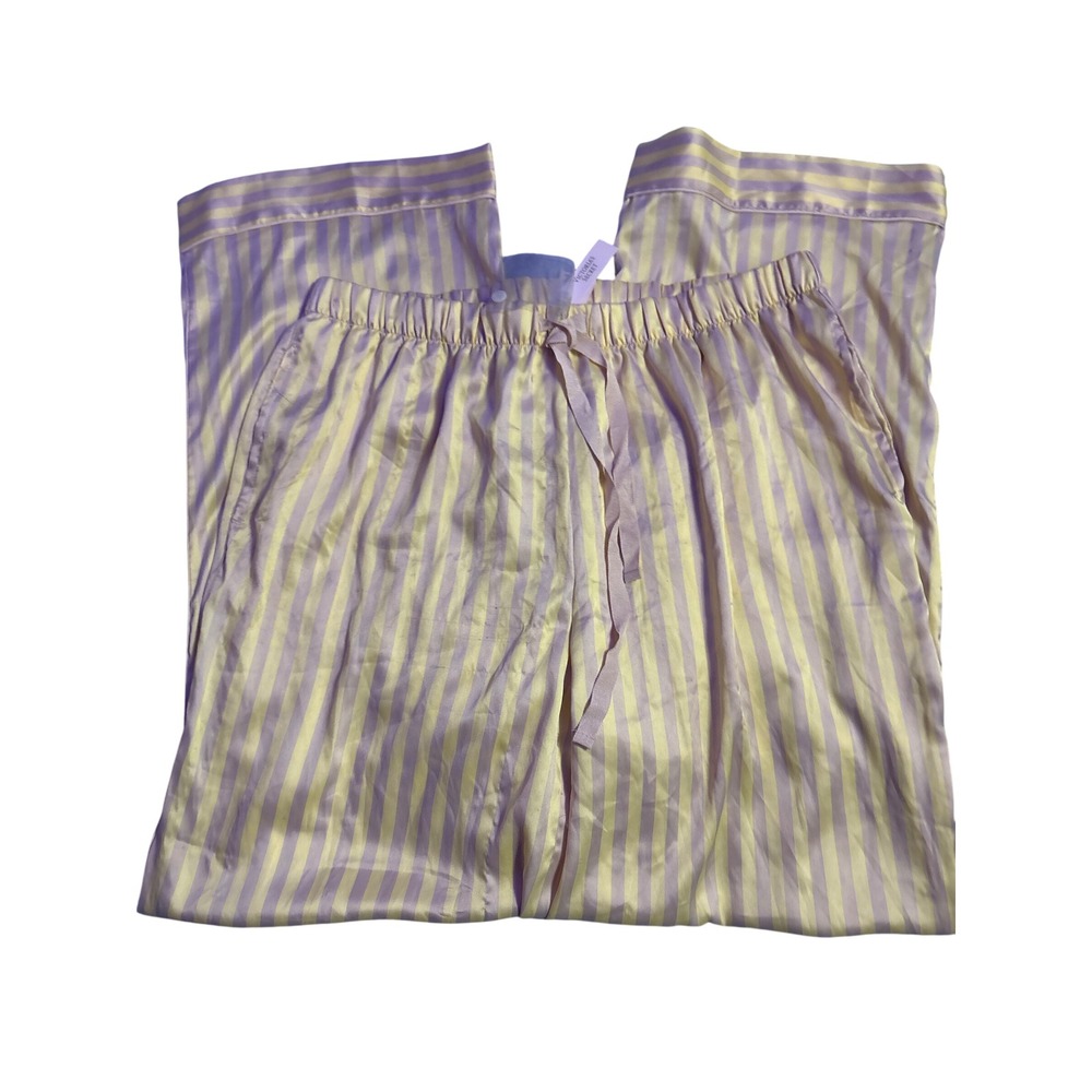 NEW Victoria's Secret Women's Yellow Lavender Striped Satin Pajama Pants Size L